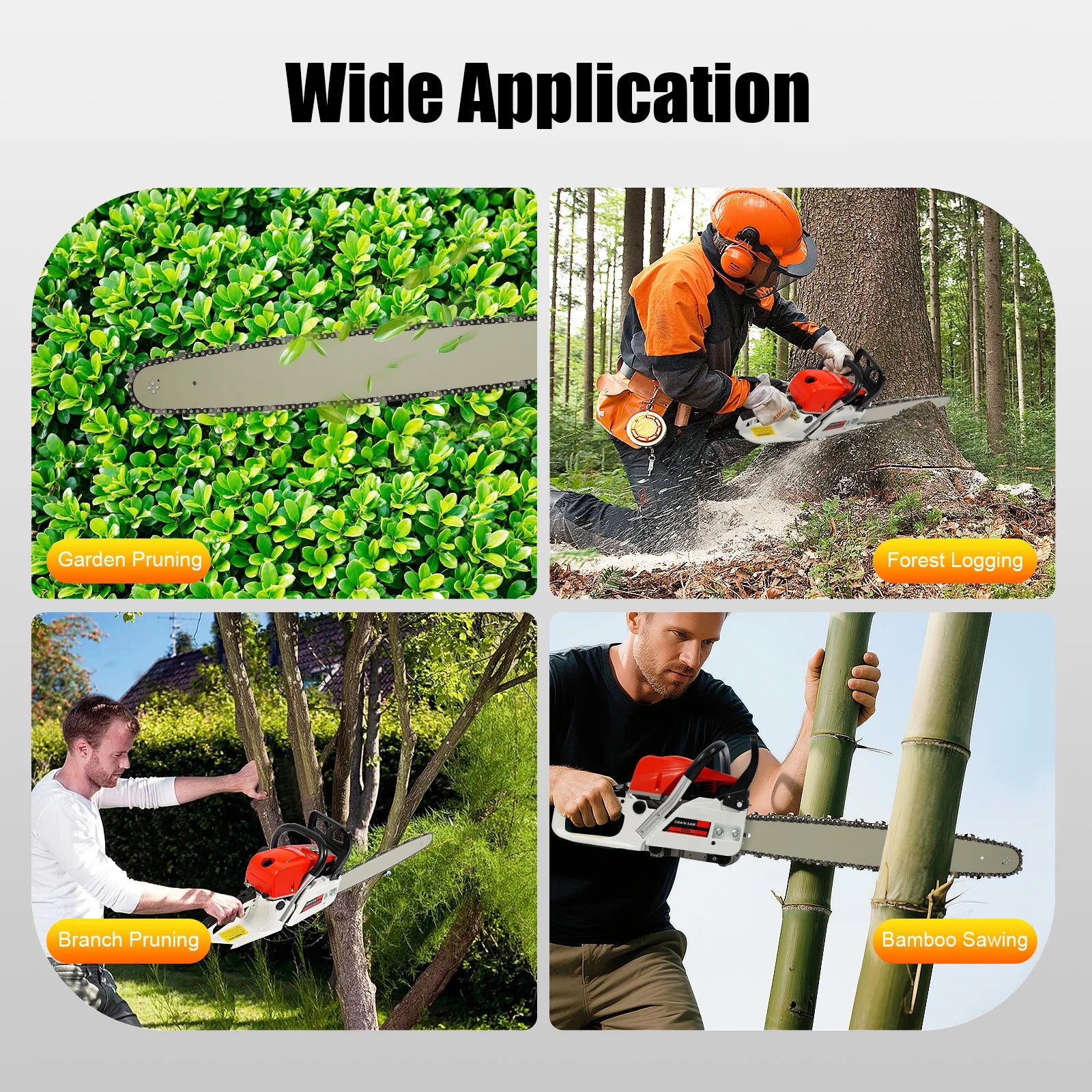 Professional 52cc Gas Chainsaw,2.0KW 7500rpm Power Beast,Ergo Grip & Safety Lock,Professional Wood Cutting Tool,Easy-Start Craft