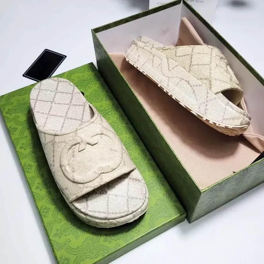 Designer Slippers Woman Slipper Platform Shoes Luxury Sandals Thick Bottom Slides Embroidery Sandal Rubber Slide