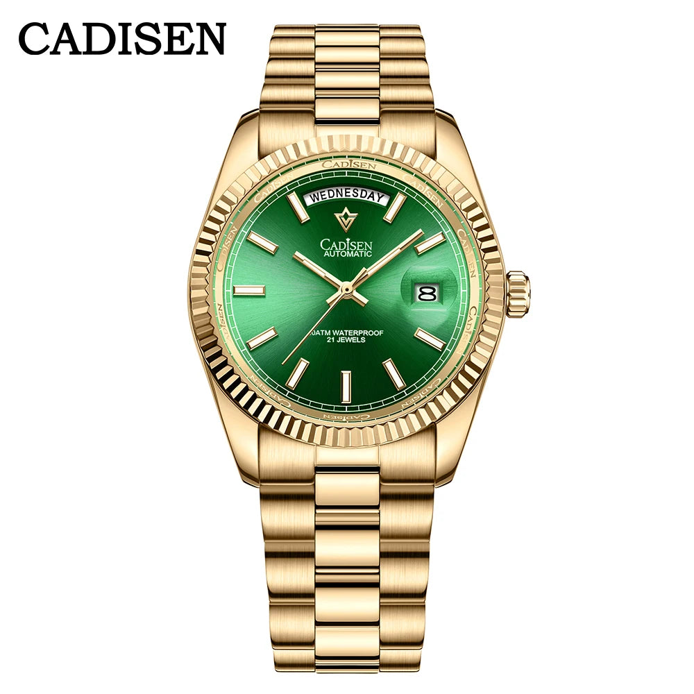 CADISEN Men Watches Luxury Golden Automatic Mechanical Watch Men Sapphire Glass 10Bar MIYOTA 8285 Movement DD40 Week Wristwatch