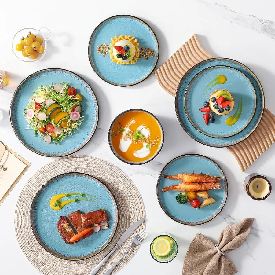 Plates and Bowls Sets 18 Pieces Stoneware Dinnerware Sets for 6 Kitchen Dish Set Mircowave and Dishwasher Safe Dinner Set Ceram