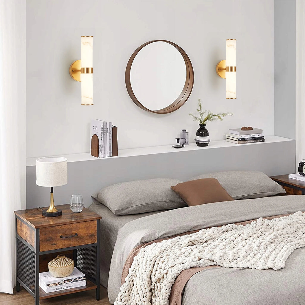 2-Pack Electroplated Gold Wall Sconces with Marble Pattern Shades, Indoor Decorative Wall Lights for Living Room Hallway Bedroom