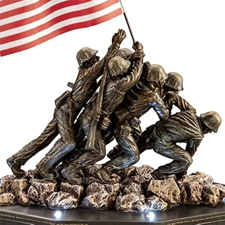 75th Anniversary of Iwo Jima Cold-Cast Bronze Marine Corps War Memorial Lighted Sculpture with The Names of The USMC Battles