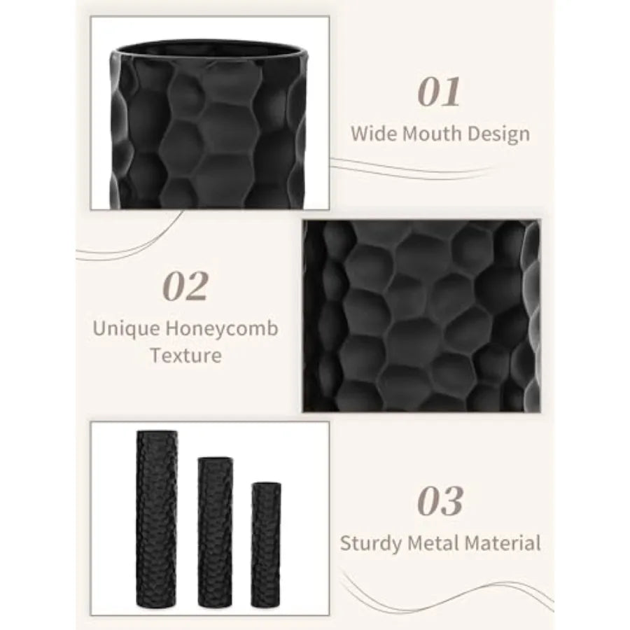 Tall Floor Vase: 27/23/20in Large Floor Vases Standing for Living Room - Hammered Metal Floor Vases Set of 3 - Cylinder Flower