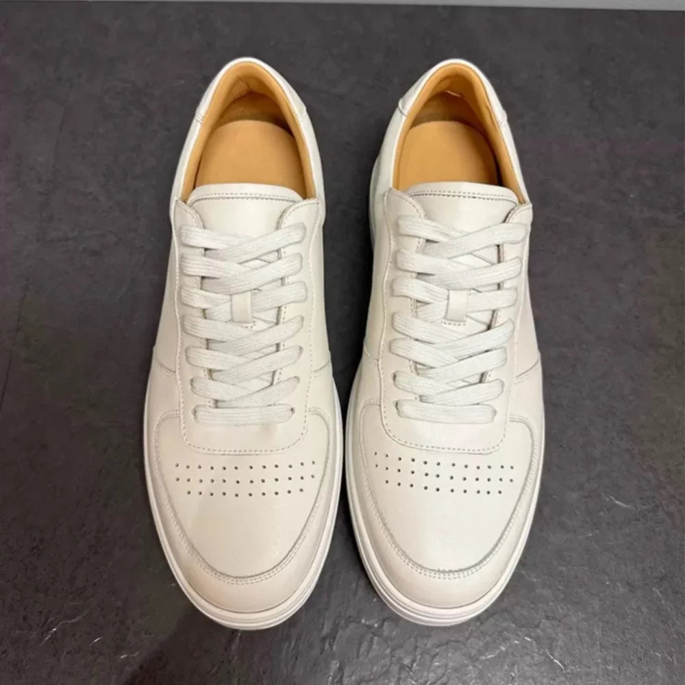 Men's Trendy Sneakers: Comfortable White Genuine Cowhide High-Top & Low-Top Casual Shoes