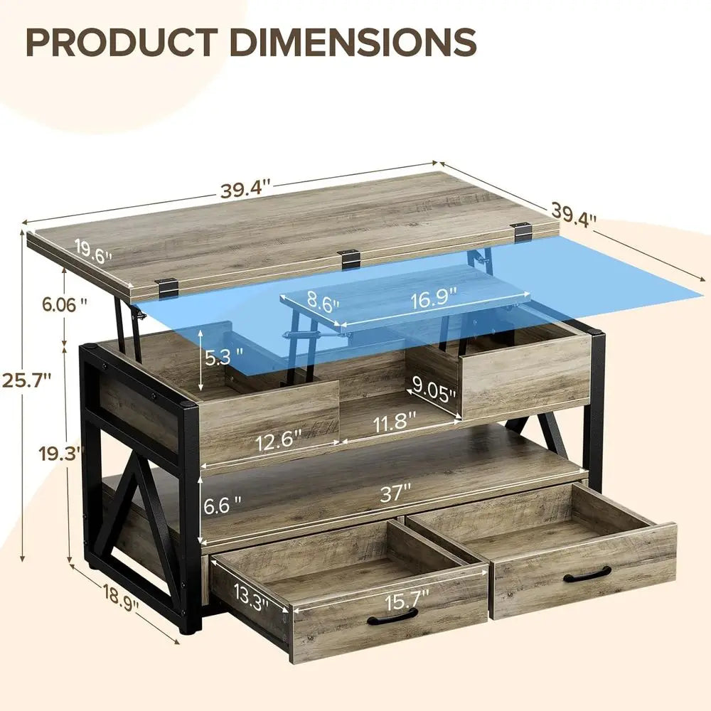 40" Lit Top Coee Table,4 in 1 Multi-unction Lit Coee Tables with Storage Ders and Hidden Comparen,armhouse Coee Table with Litin