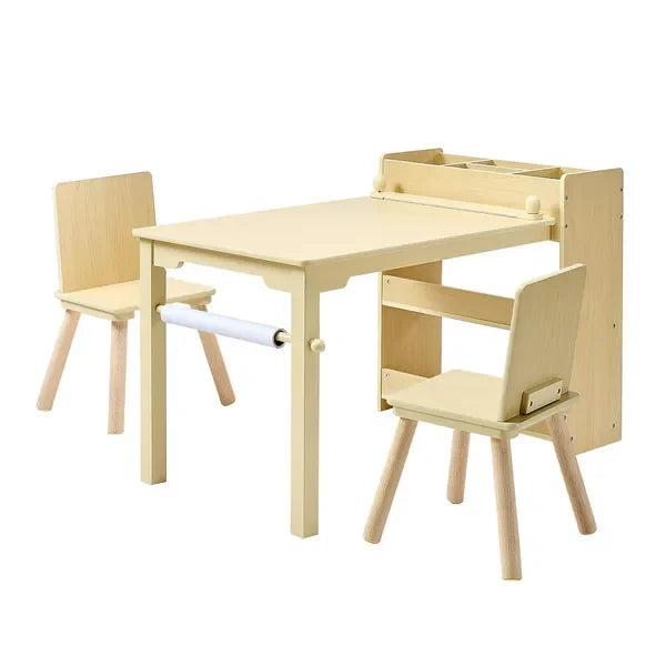 Kids Art Table and Chair Set, Toddler Craft Table with 3 Tiers Storage Cabinet, Wooden Kids Activity