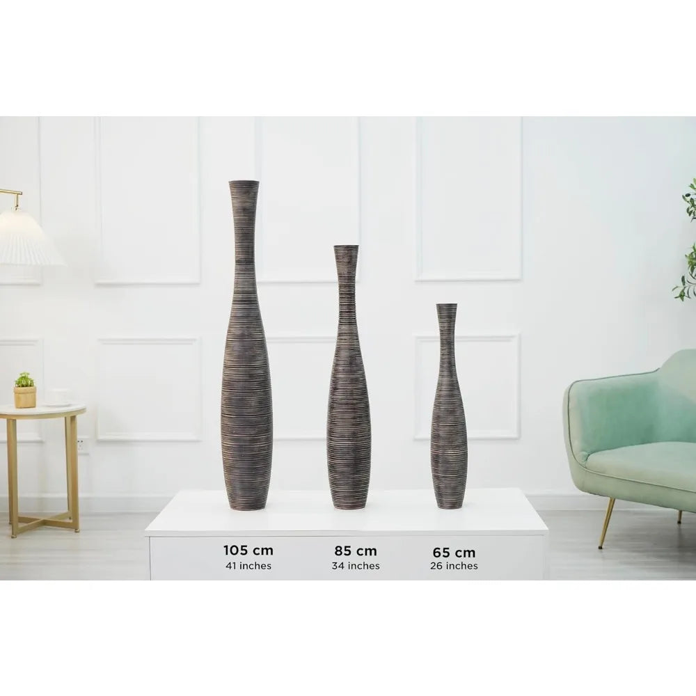 Resin Tall Floor Vase 34 Inches - Brown Living Room Decorative Accent Piece