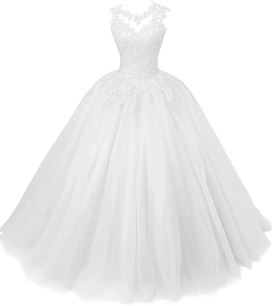 Women's Beaded Appliques Prom Dress Long Ball Gown Quinceanera Dresses Tulle Formal Sweet 16 Dress for Teens