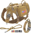 Tactical Dog Harness Set with Bungee Leash, Adjustable for Medium to Large Dogs, No-Pull Control, Khaki Color