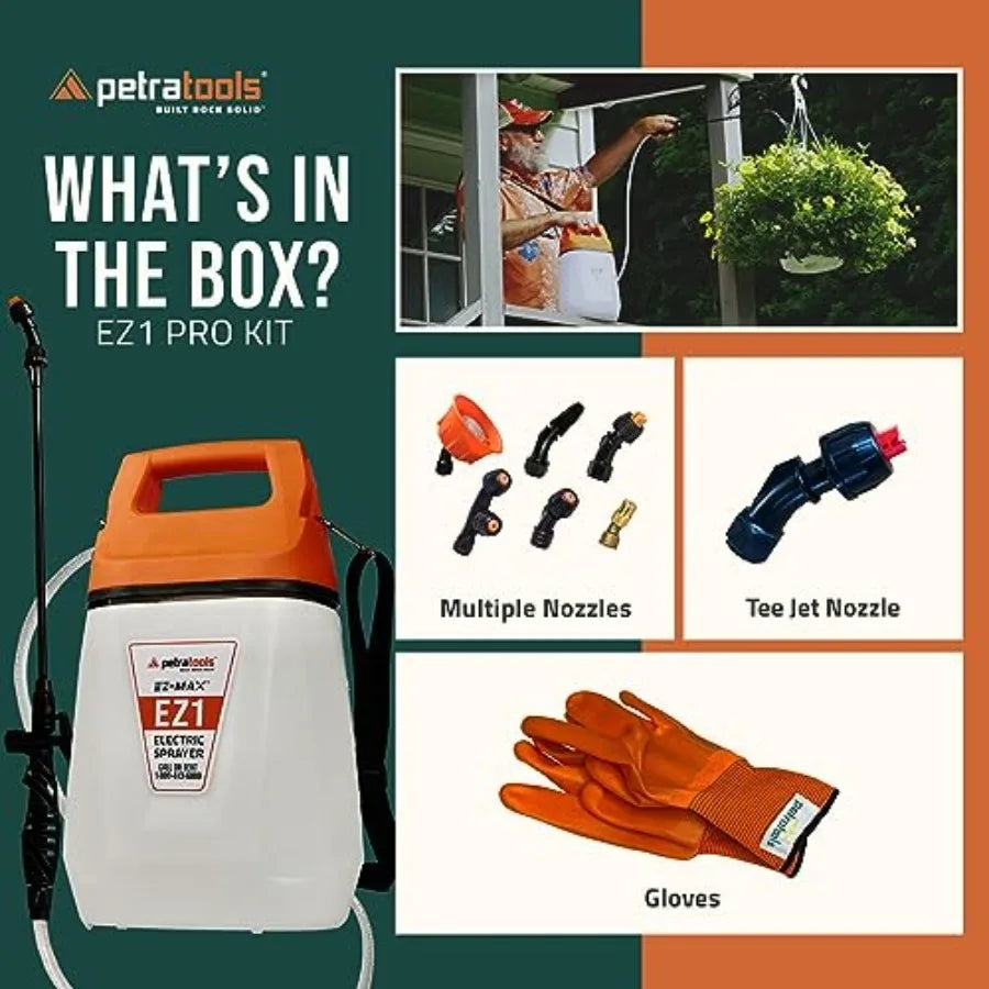 Battery Powered Sprayer 1 Gallon for Lawn and Garden - Electric Sprayer for Weed/Pest Control Watering - Lightweight Durable Pl