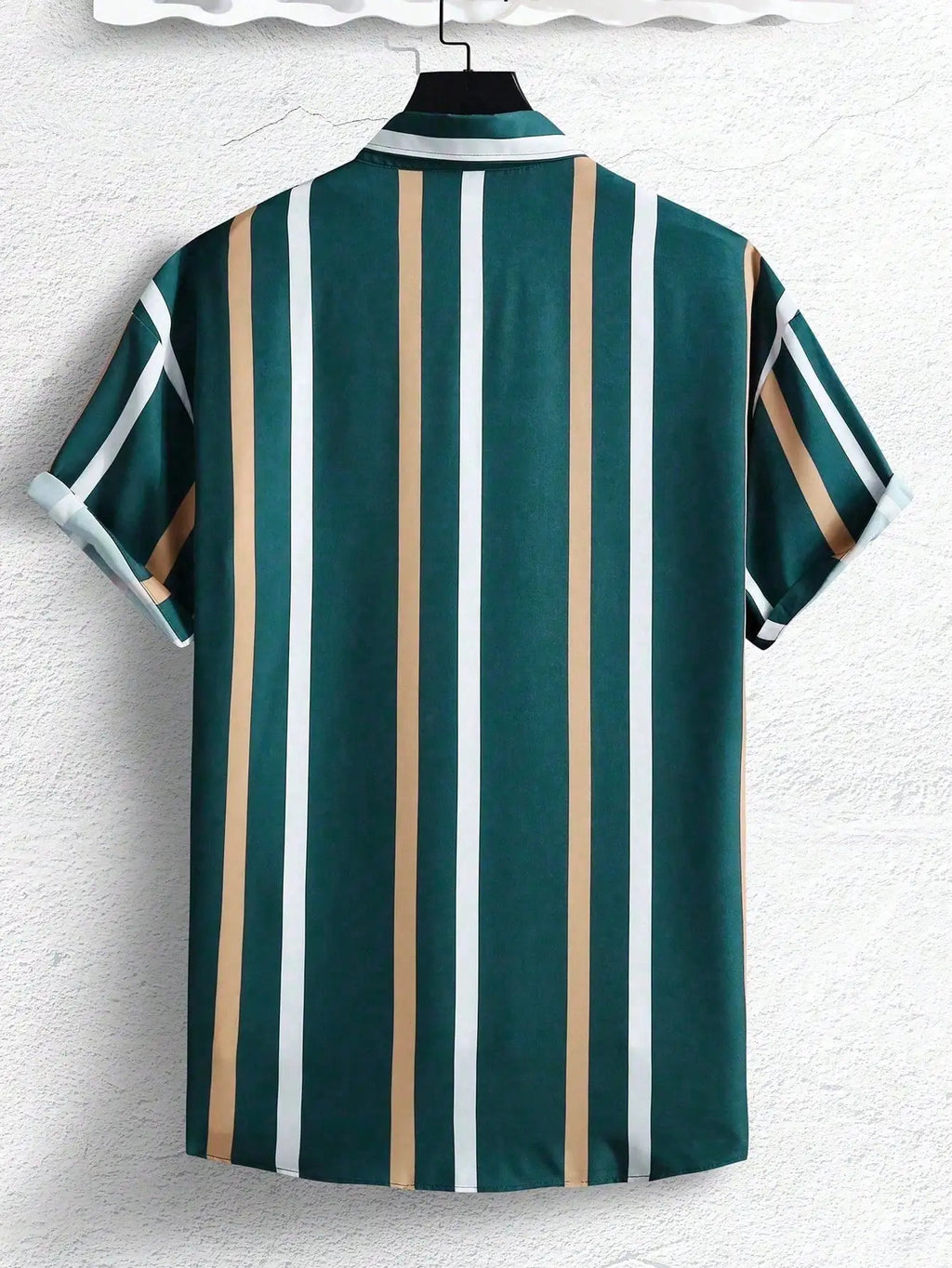 Men's Short Sleeve Button-Up Shirt with Vertical Stripe Print, Casual Vacation Style