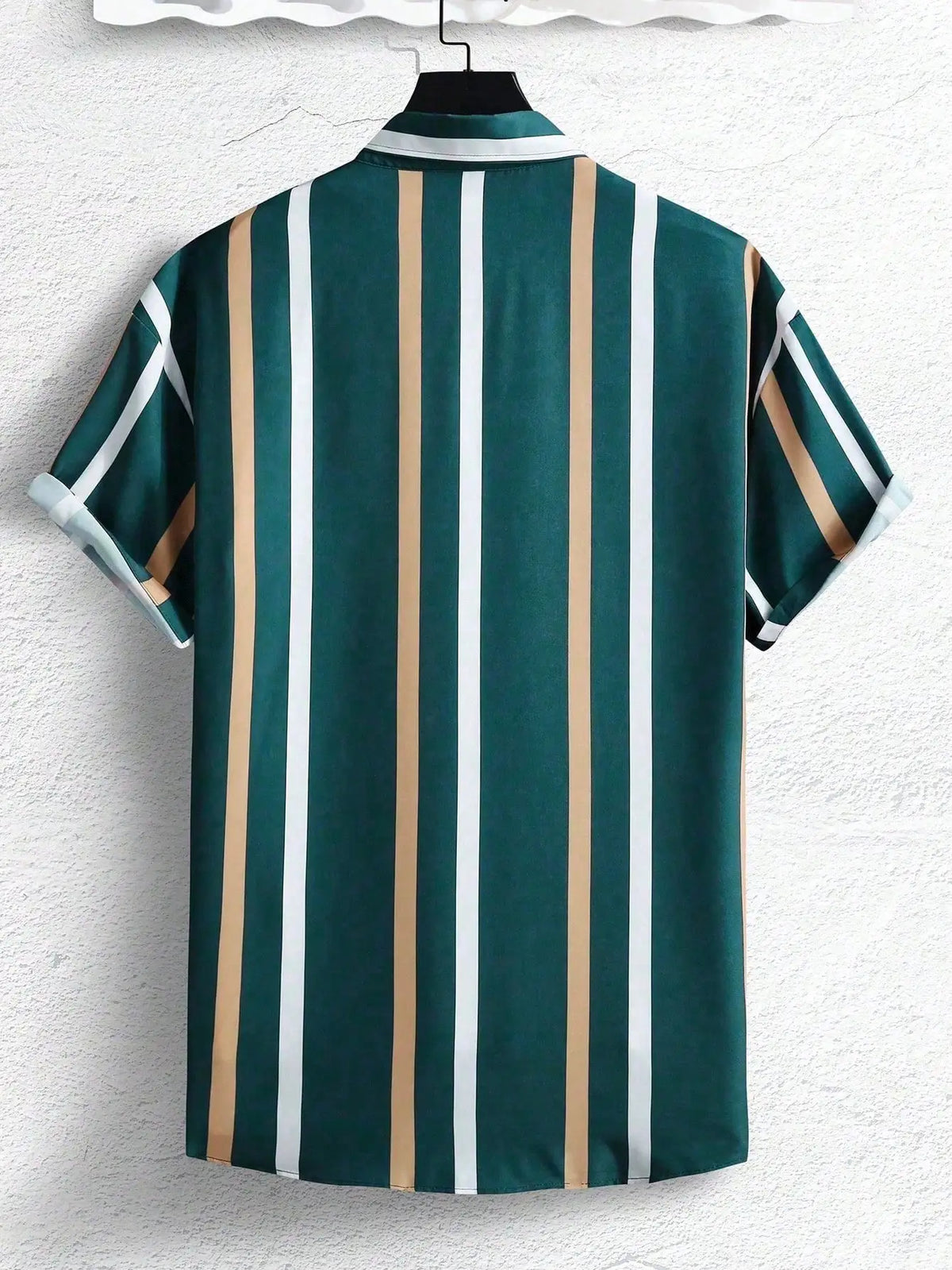 Men's Short Sleeve Button-Up Shirt with Vertical Stripe Print, Casual Vacation Style