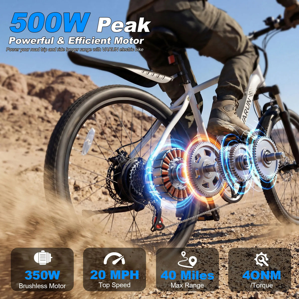 Varun M24-1 Adult Electric Bike,500W Peak Power,36V 7.8Ah Battery,24"Tire Commuter Electric Bike,20MPH,UL 2849,1 Year Warranty