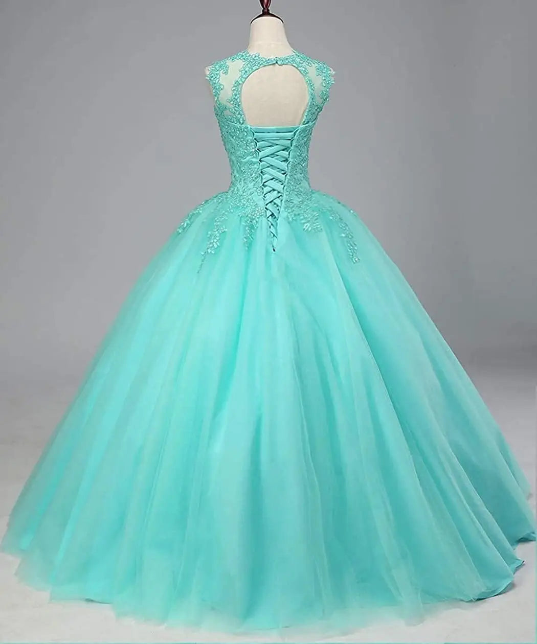Women's Beaded Appliques Prom Dress Long Ball Gown Quinceanera Dresses Tulle Formal Sweet 16 Dress for Teens