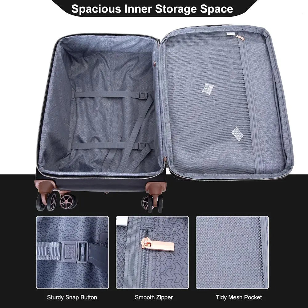 Expandable Lightweight Suitcase Set, 4-Piece with Double Spinner Wheels (16/20/24/28 inches), Black