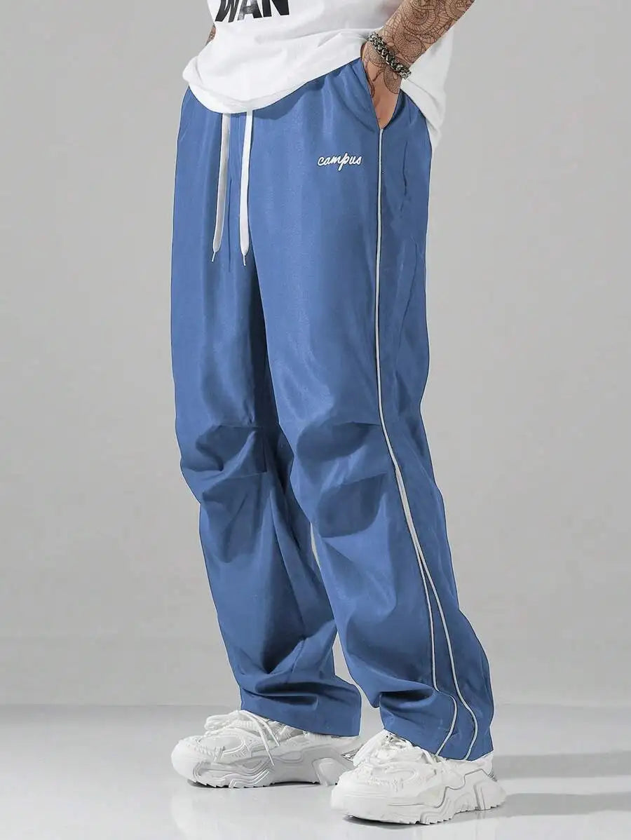 Men's Loose Fit Streetwear Joggers with Side Stripe, Lightweight Fall Pants