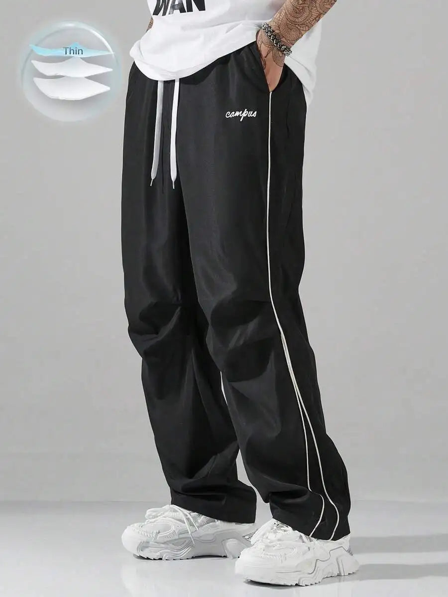 Men's Loose Fit Streetwear Joggers with Side Stripe, Lightweight Fall Pants
