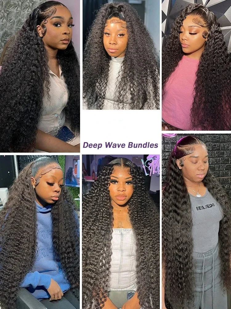 32 36 40 Inch Loose Deep Wave Human Hair Bundles Brazilian Remy Unprocessed Weaving Curly Hair Bundles 1 3 4 Extensions Deals