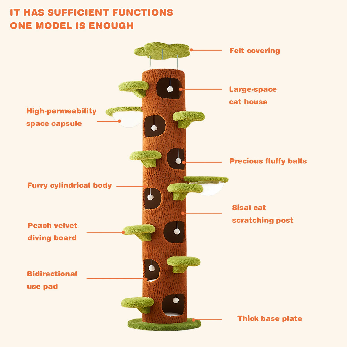 Tall Cat Tree Tower with Sisal Scratching Pad Cat Climbing Frame Super Large Cat Tree Tower for Maine Coon Cats