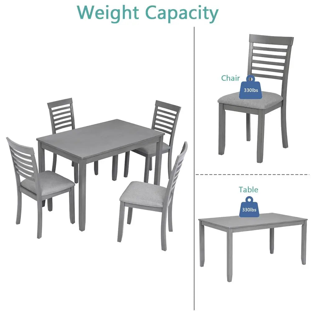 Style 5 Piece Dining Table Set, Rectangular Kitchen Table with 4 Upholstered Chairs, Rustic 5 Piece Dining Table Set for Living