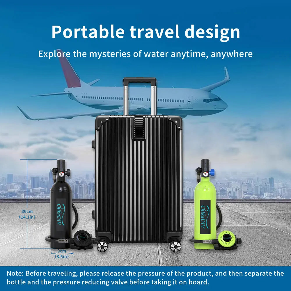 Portable Lung Tank Scuba Gear Set, Mini Diving Tank 1L Capacity with 3000 PSI