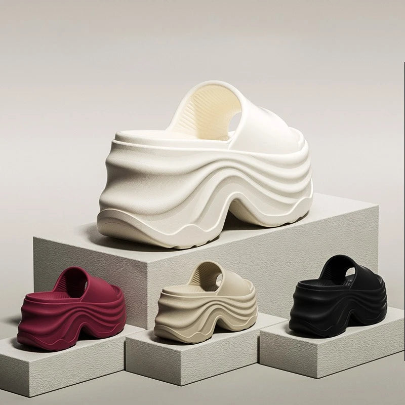 Solid Color Platform Slippers Women Thick Sole Non Slip Beach Slides Sandals Lady Summer Soft Sole Wedge Heel Slipper