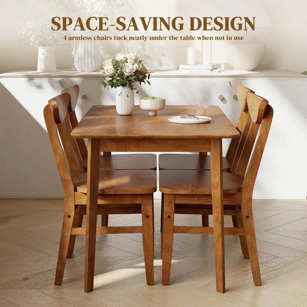 Solid Wood 5-Piece Dining Set for Small Spaces: Walnut Breakfast Nook Table & Chairs
