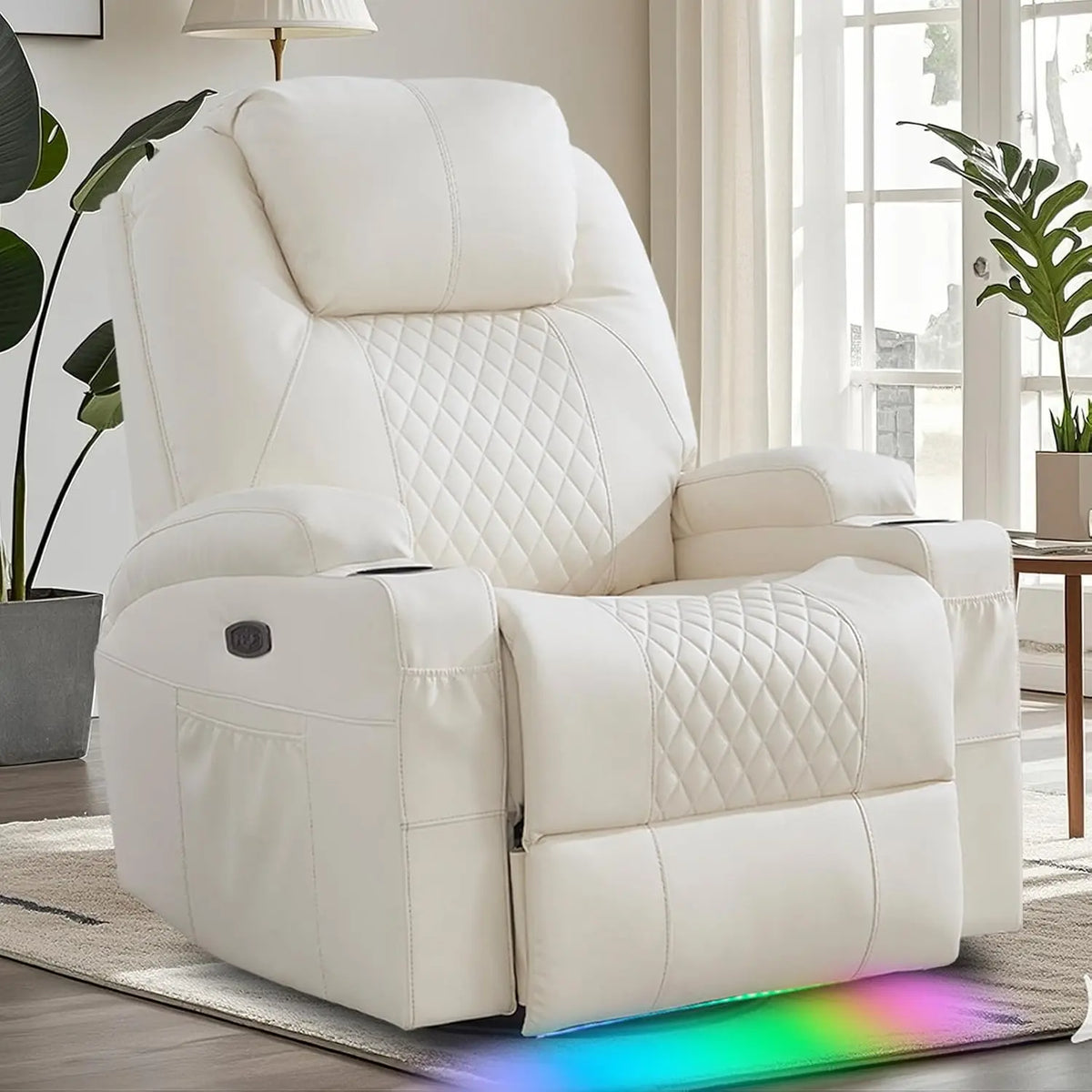 Power Swivel Rocker Recliner Chair with Heat and Massage, LED Lights, USB-A and USB-C Ports, Electric Glider, Customized