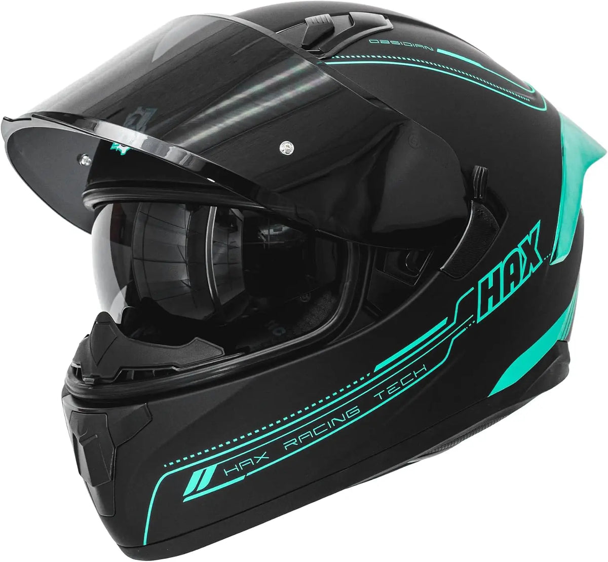 Obsidian Full Face Dual Visor Adult Motorcycle Helmet for Motorbike Street Bike with Pinlock Ready DOT Approved Matte Black Aqua