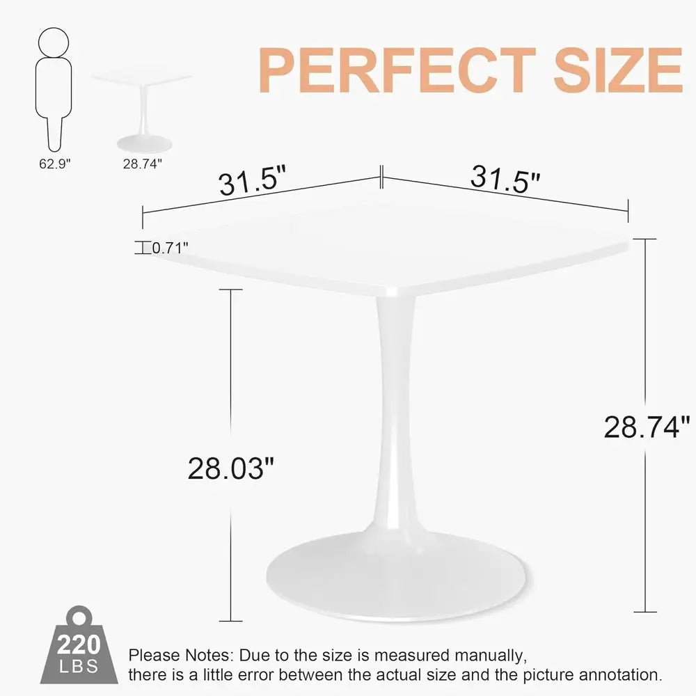32-inch White Tulip-Style Dining Table for 2-4 with Thickened Pedestal Base