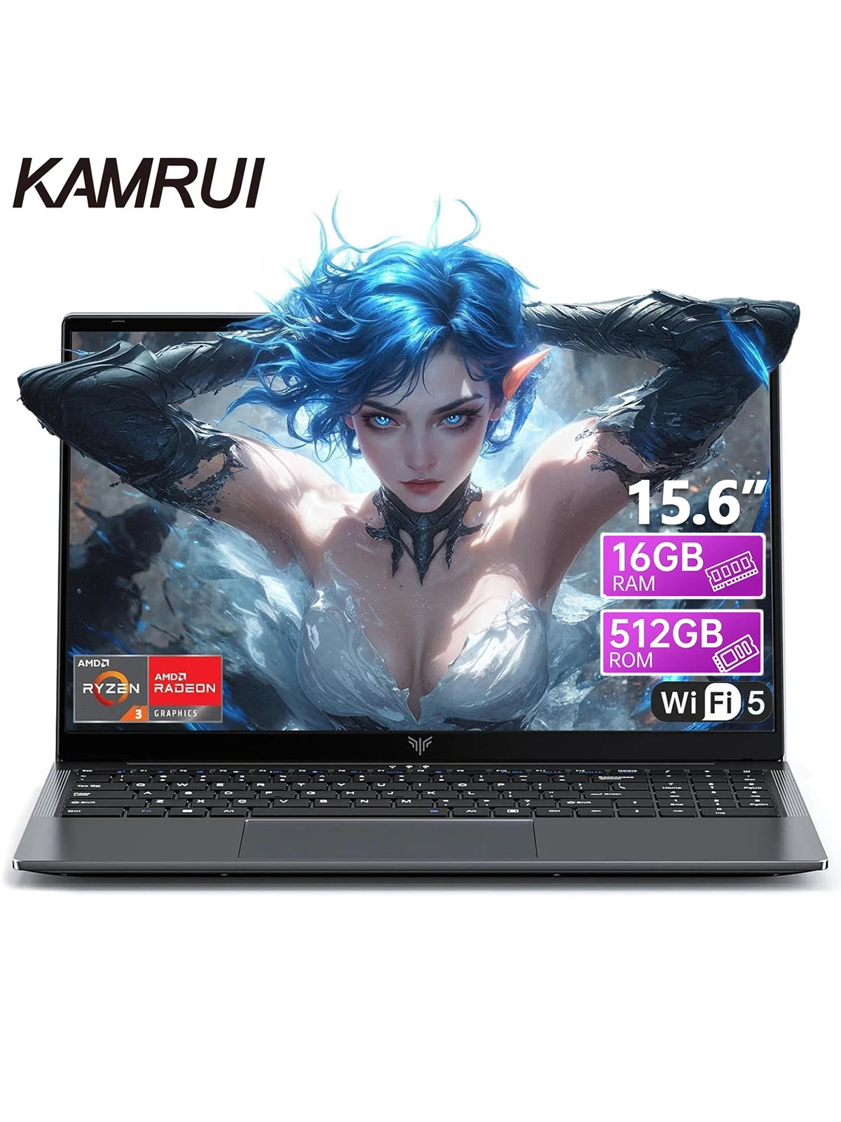 KAMRUI 15.6 Gaming Laptop Computer AMD Ryzen3 4300U Windows Laptop IPS 16GB DDR5 512GB NVMe SSD Backlit & Numeric Keyboard Wifi5