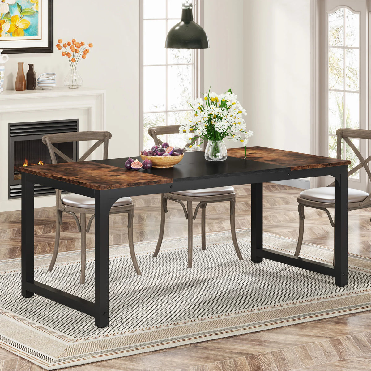 Tribesigns Dining Table, Industrial Kitchen Table for 6-8 Person, Rectangular Dinner Table for Dining Room