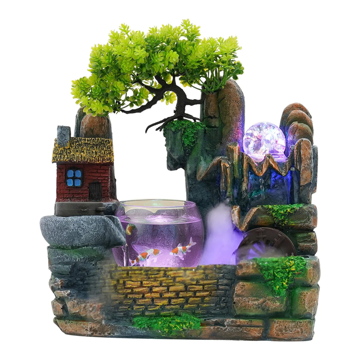 Indoor Water Fountain Resin Rockery Waterfall Tabletop Ornament for Home Office Decor Indoor Garden Relaxation Feng Shui Gift