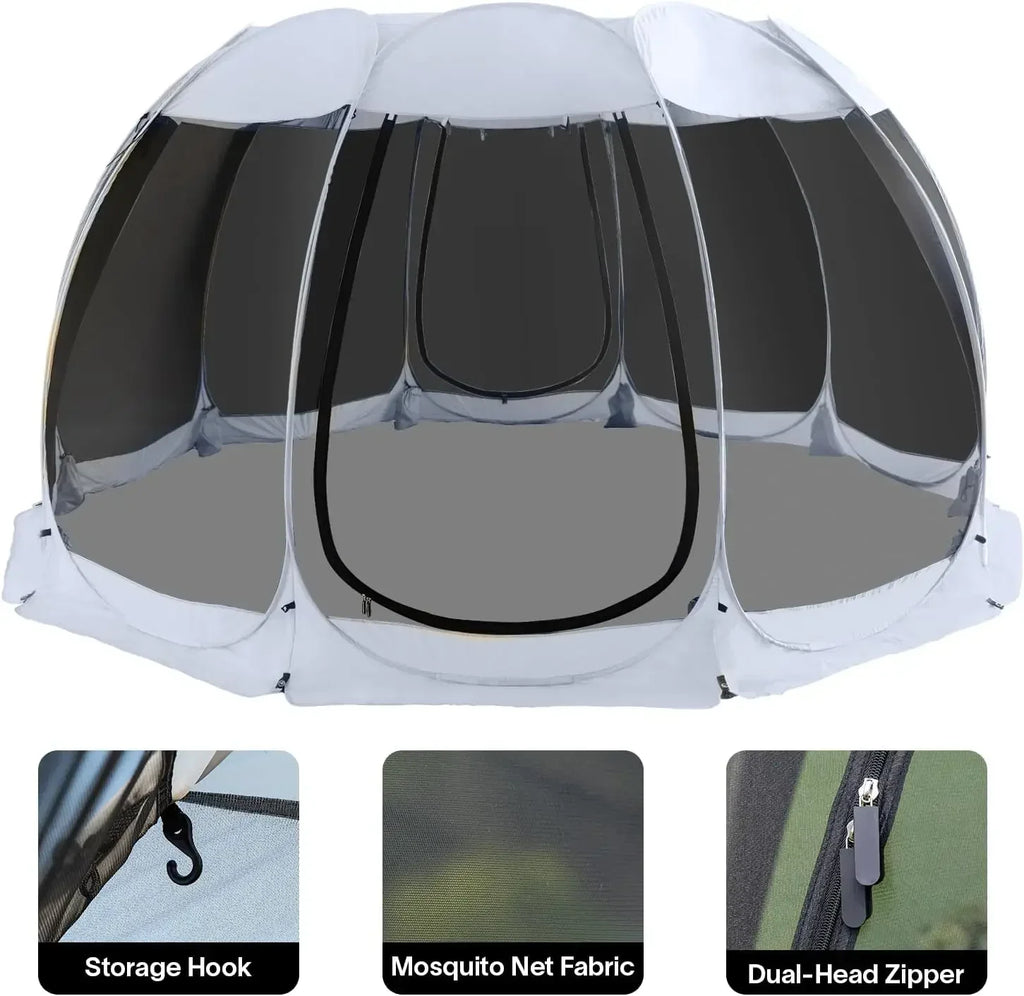 Screen House Gazebo, 6-10-15 Person Pop Up Igloo Screened Canopy Tent with Mosquito Netting Sides, Instant UV Resistant Sun