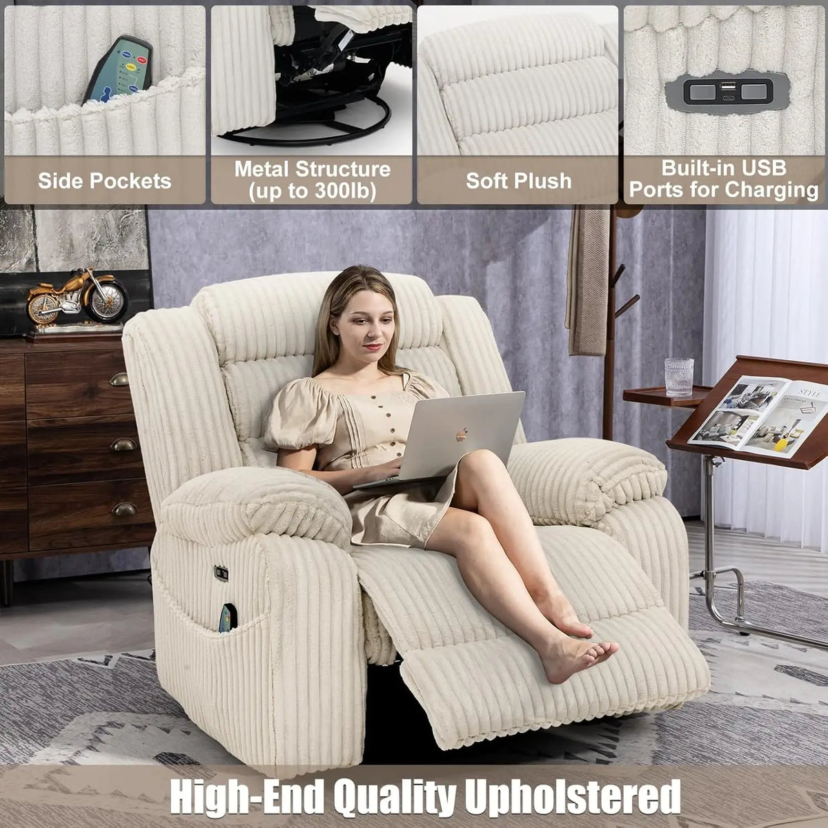 Power Swivel Rocker Recliner Chair for Adults with Massage and Heat, USB and Type-C Charging Port, Infinite, Customized