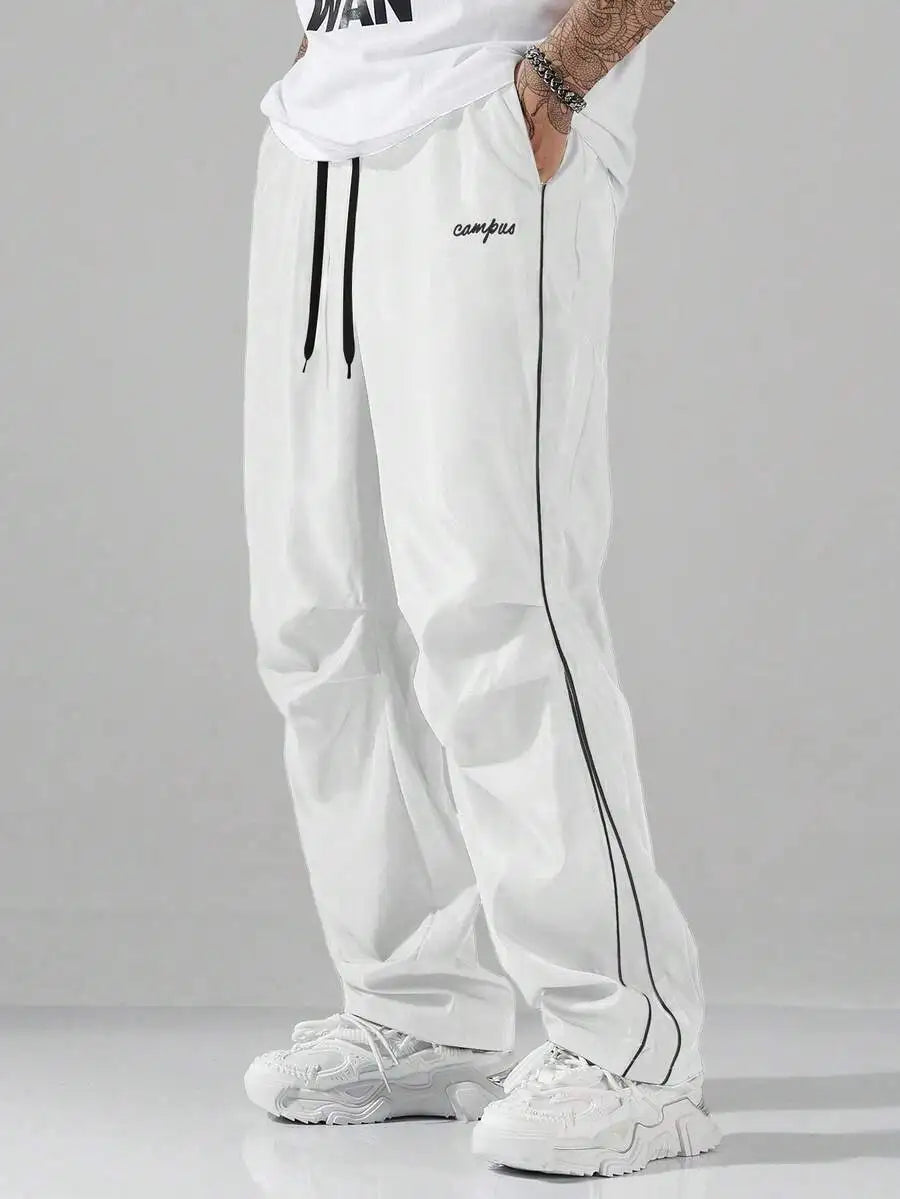 Men's Loose Fit Streetwear Joggers with Side Stripe, Lightweight Fall Pants