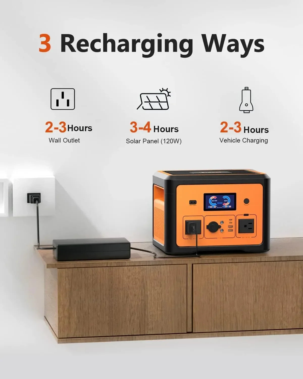 Portable Power Station 600W(Peak 1800W), Solar Generator with 384WH LiFePO4 Battery, 10 Outputs  UPS  Backup, Generators