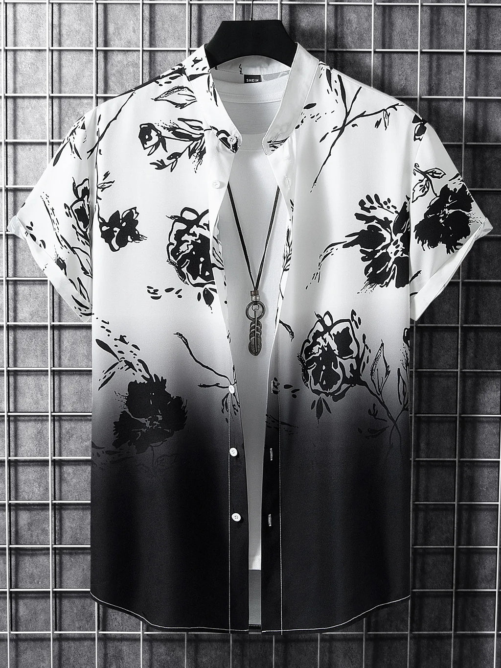 Men's Short Sleeve Floral Print Gradient Shirt, Casual Loose Fit for Vacation