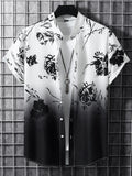 Men's Short Sleeve Floral Print Gradient Shirt, Casual Loose Fit for Vacation