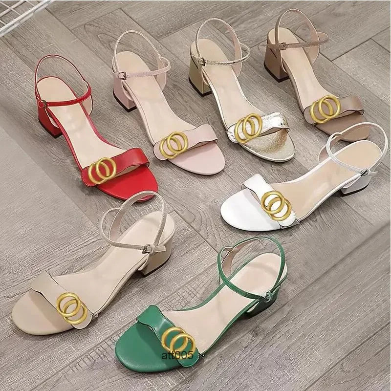 classic high heeled sandals party fashion 100 leather women work shoe designer sexy heels 5cm lady metal belt gg gucciis guccis
