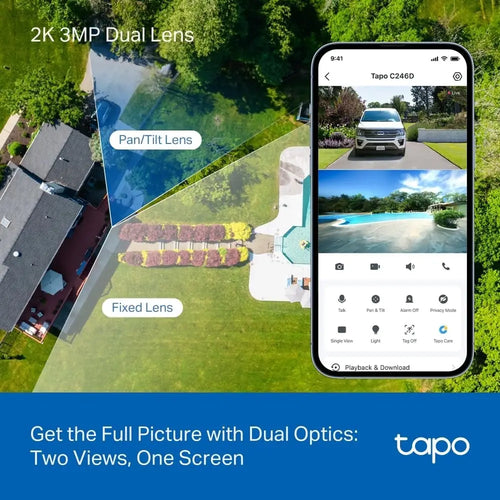 2K Dual Lens Security Camera with 360° View, AI Detection & Alexa/Google Assistant - Indoor/Outdoor Use