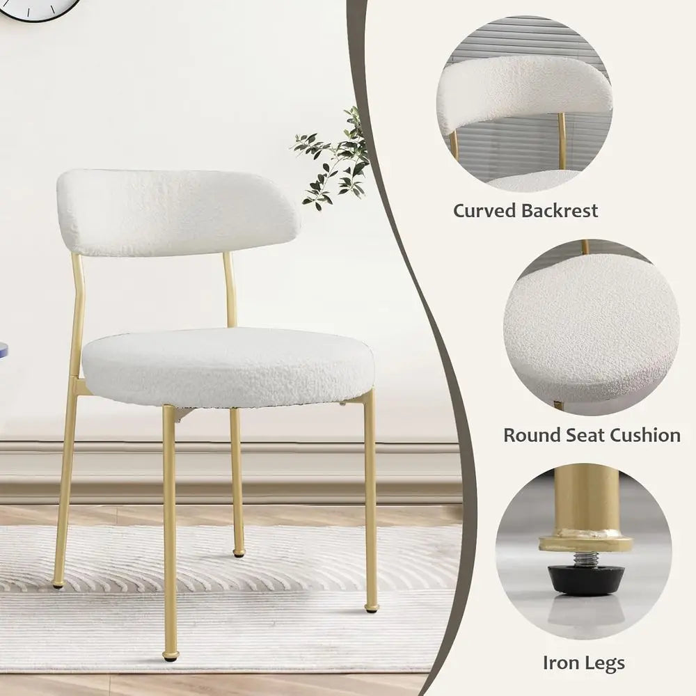 Set of 4 Oval Upholstered Dining Chairs with Curved Backrest and Gold Metal Legs for Dining Room or Kitchen Island