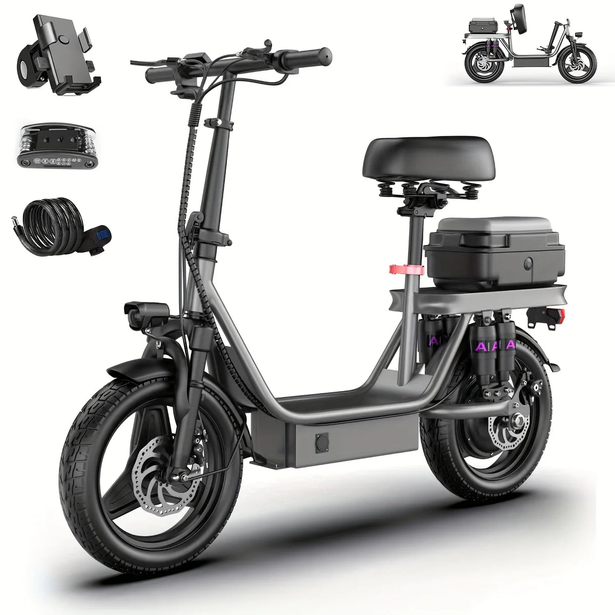 Rated Power 500w (peak 740w)Adult Electric Scooter And Electric Bike, With Seat, 48V 10-15Ah Lithium Battery, Range Up To 10-35