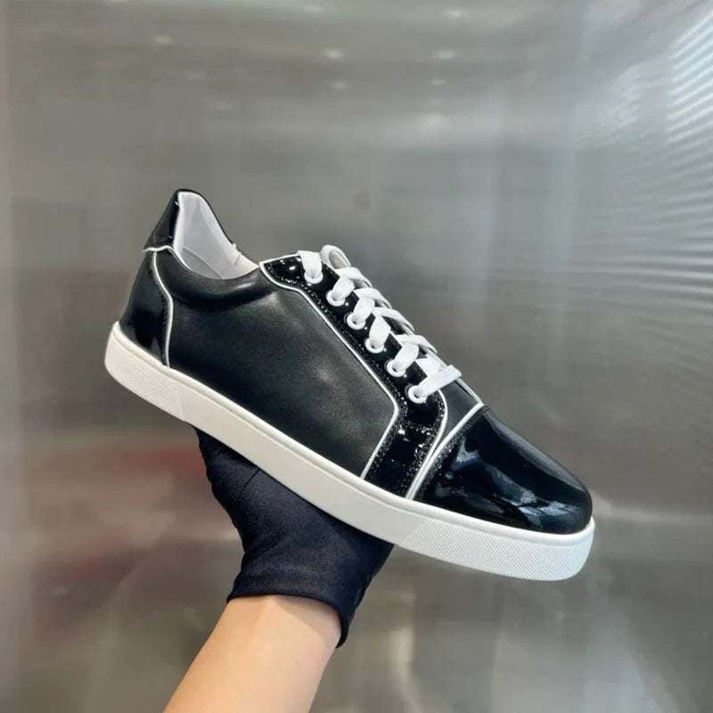 Men Real Leather Casual Shoes Fashion Red Sole Top Layer Cowhide British Style Comfortable Breathable Versatile Lace Up Loafers
