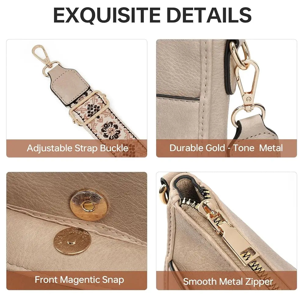 Hobo Crossbody Bag for Women, Vegan Leather Multipocket Shoulder Purse with 2 Adjustable Removable Straps
