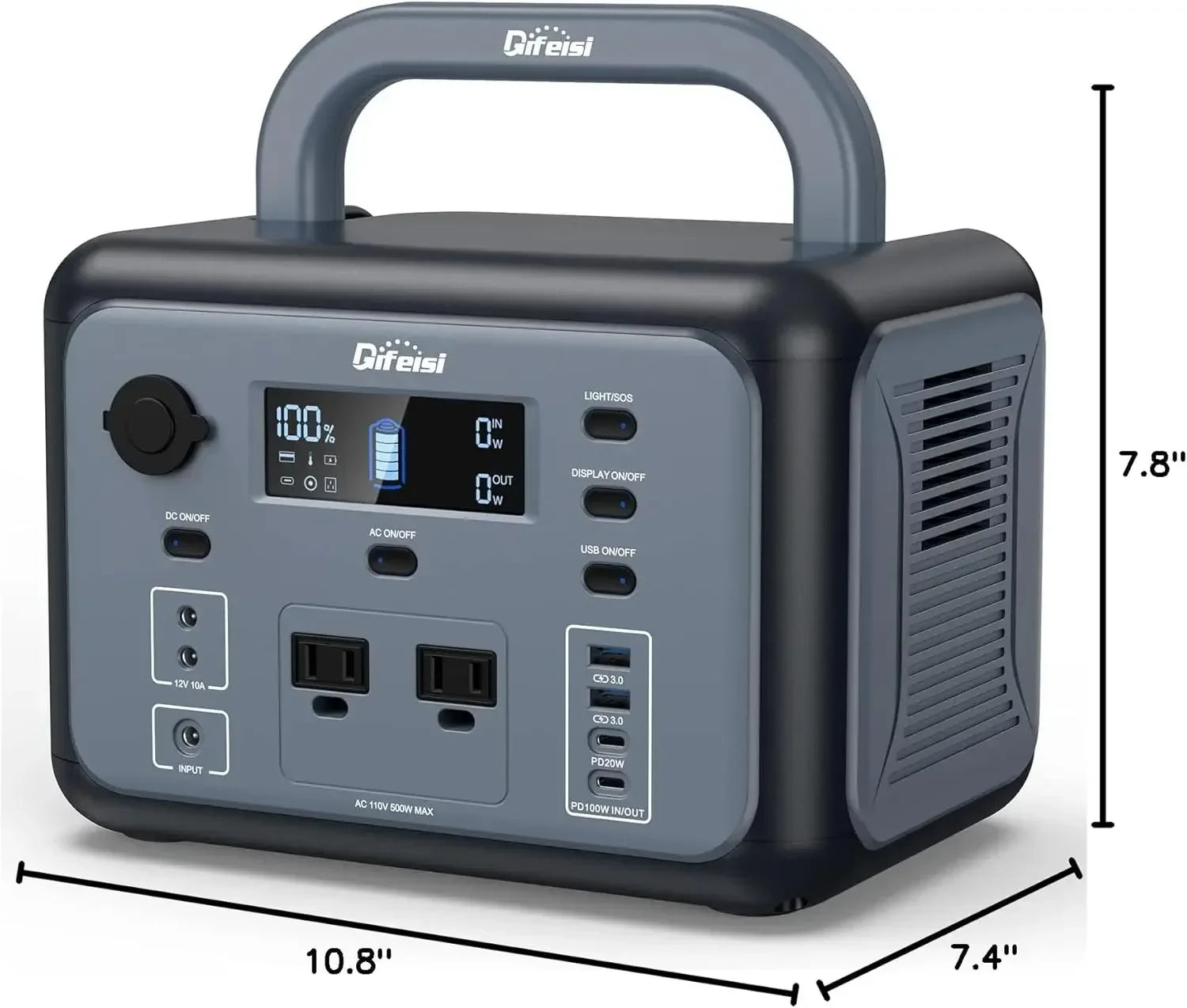 Portable Power Station,518Wh LiFePO4 Battery Solar Generator with 110V/500W Dual AC Outlets,PD 100W Output/Input,Fast Recharging