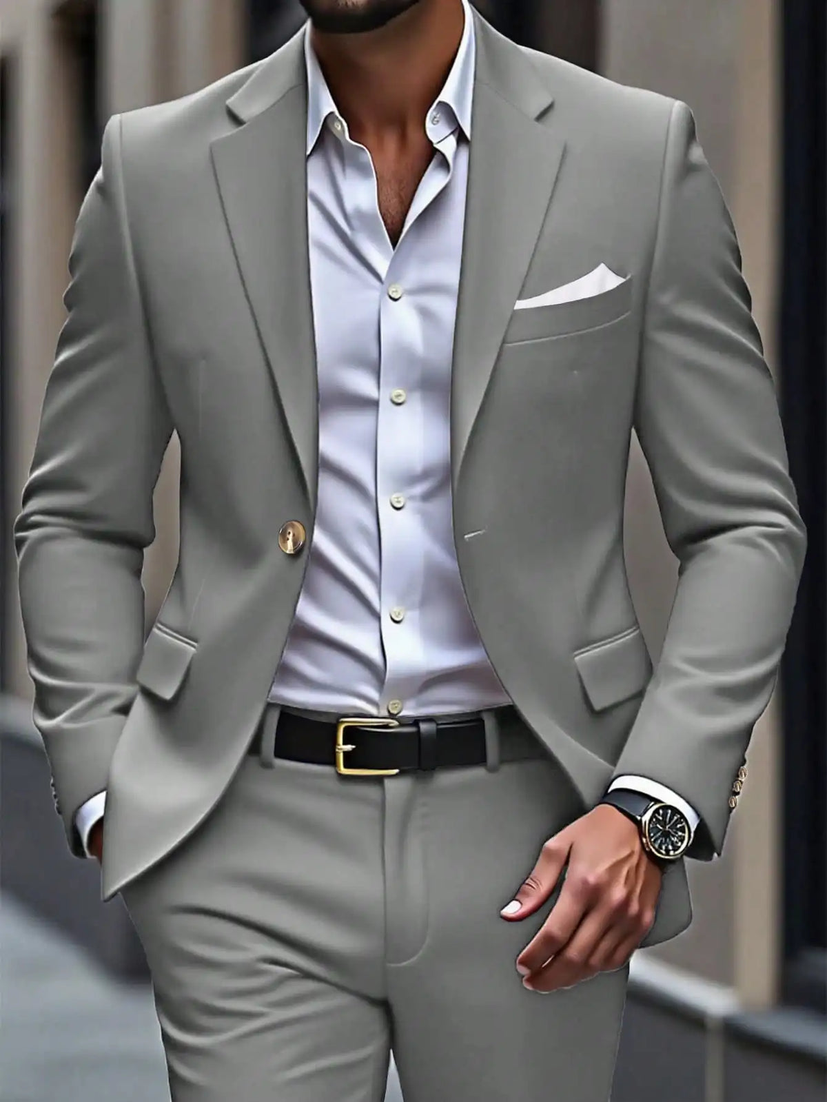 Men's Single Breasted Brown Suit Jacket And Pants Set