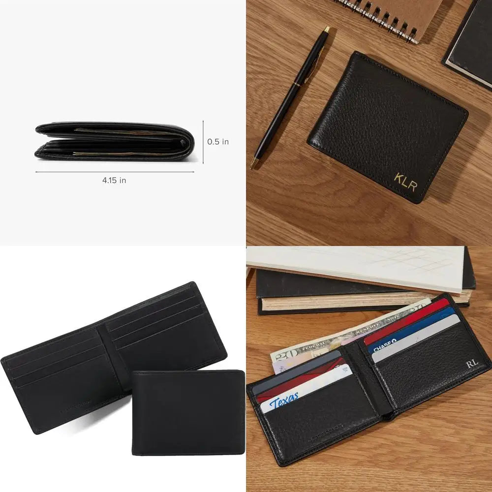 Slim Men's Leather Wallet with 6 Card Slots, Bill Compartment & 2 Interior Pockets - Minimalist Front Pocket Wallet