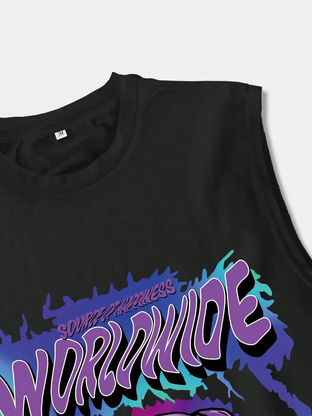 Men's Black Sleeveless Graphic Tank Top with Purple Stuffed Bear Print, Gothic Punk Style