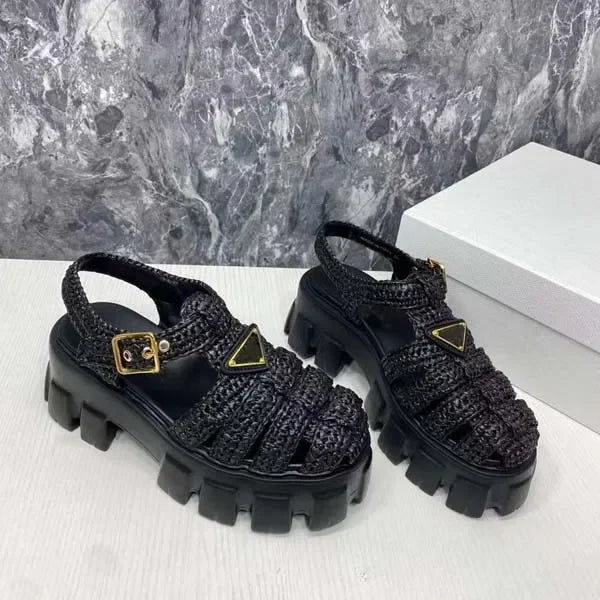 Womens Serrated Roman weaving Sandals High Quality Womens Slides Thick bottom Ultralight Fashion Sandal Casual shoes Platform Su